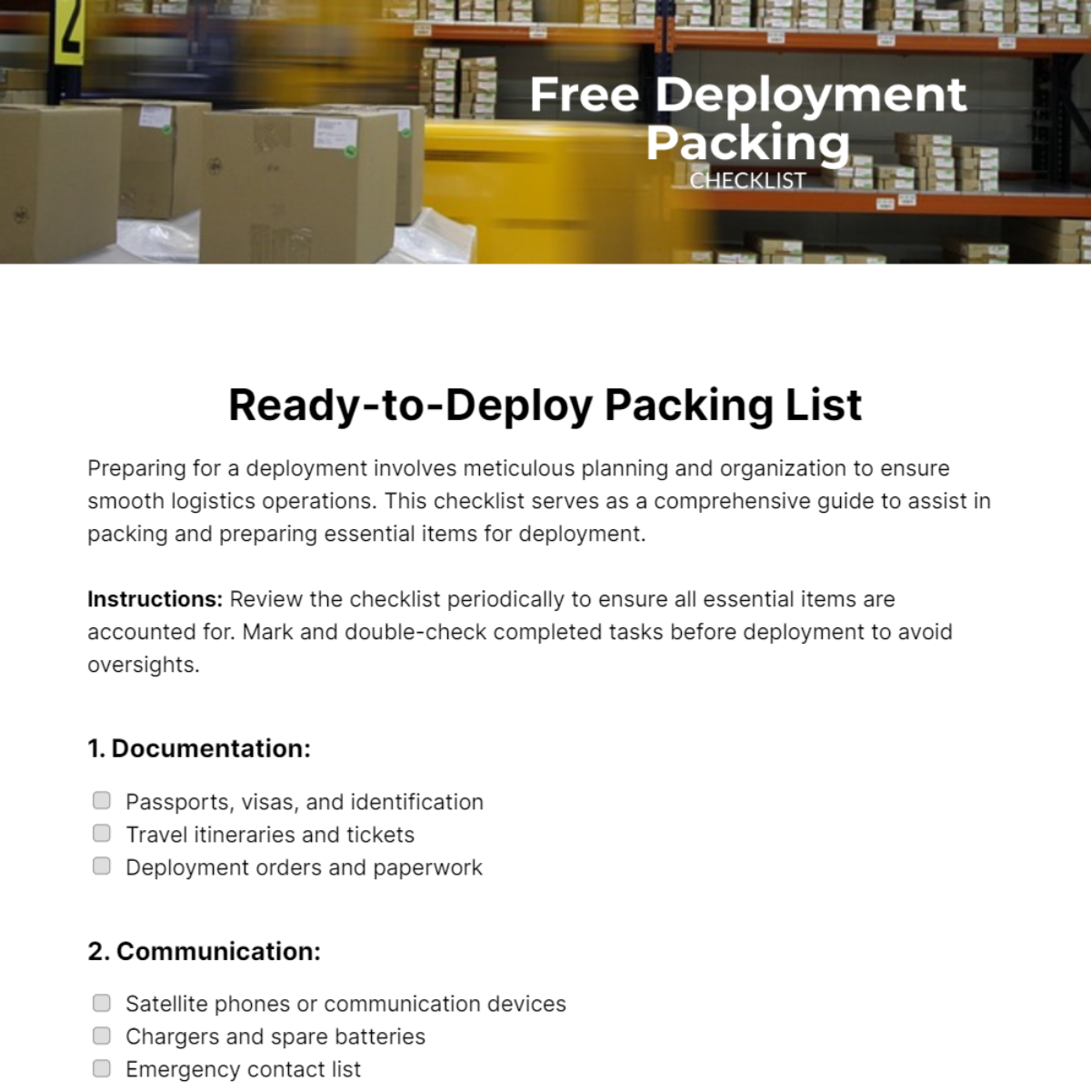 Deployment Packing Checklist Template