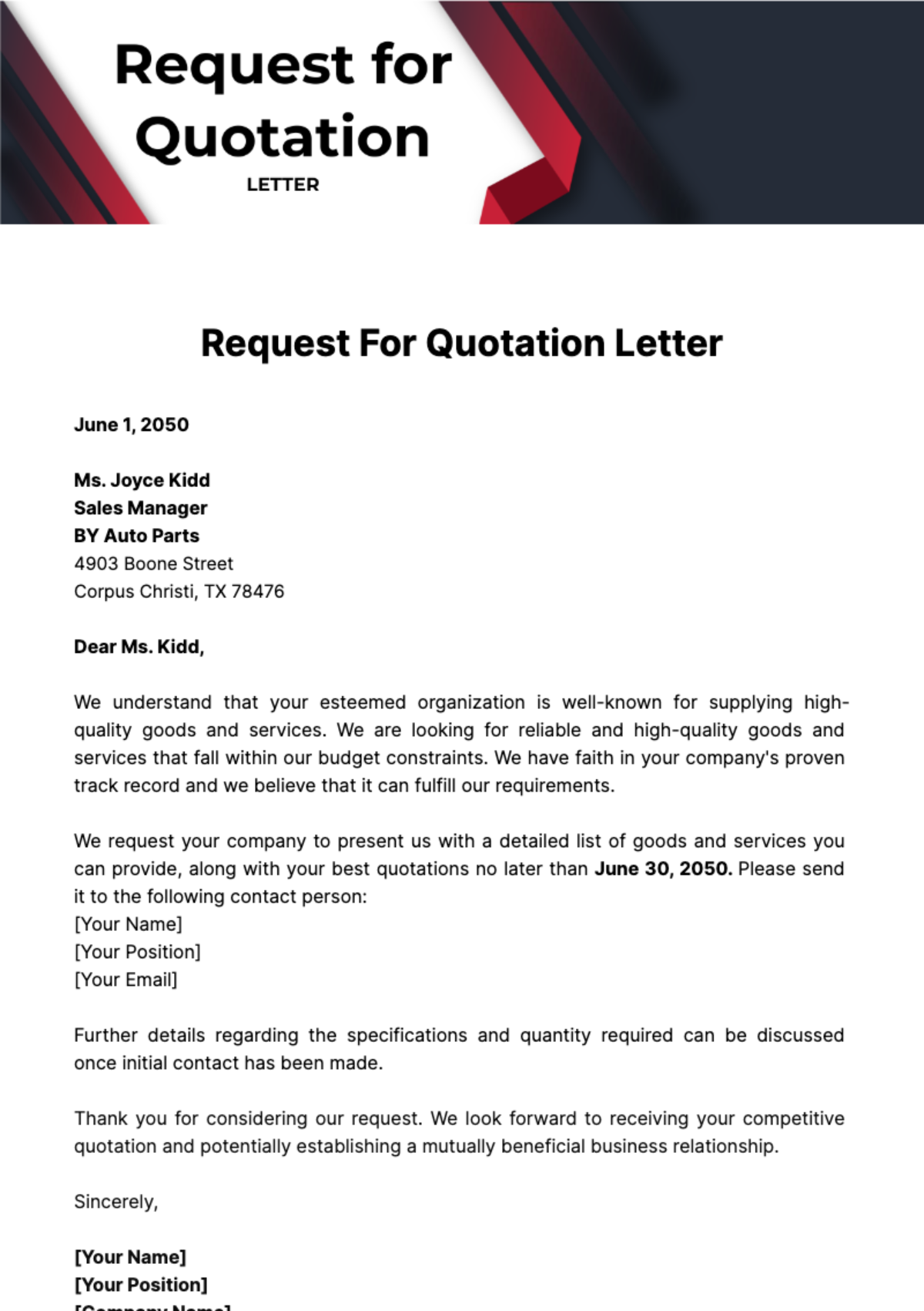 Request for Quotation Letter Template