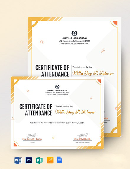 Printable Certificate Of Attendance Template - Google Docs, Word, Apple Pages, PSD, Publisher