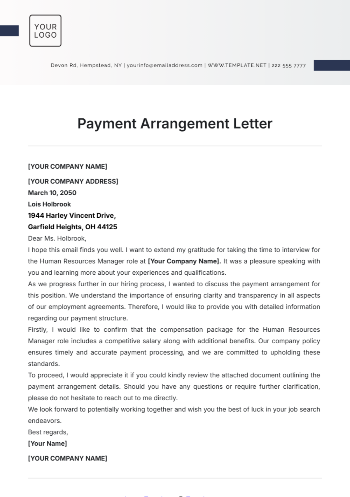 Payment Arrangement Letter Template - Edit Online & Download