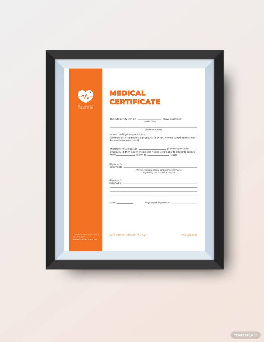 Printable Medical Certificate Template in Word, Google Docs, Apple Pages, Publisher