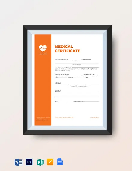 Printable Medical Certificate Template - Google Docs, Word