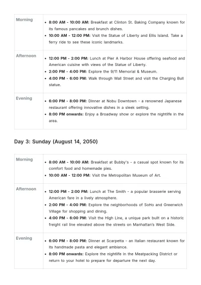 Free New York Weekend Itinerary Template to Edit Online