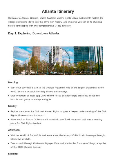 Free Atlanta Itinerary Template to Edit Online