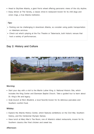 Free Atlanta Itinerary Template to Edit Online