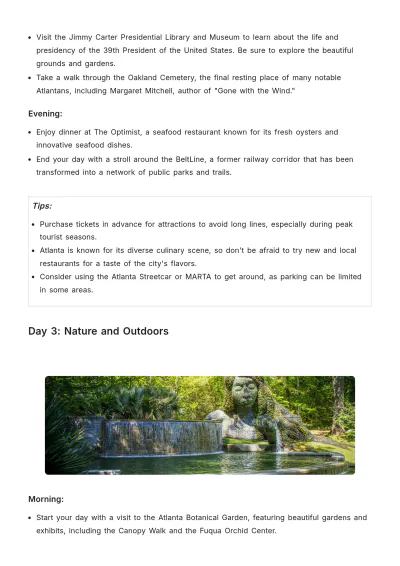 Free Atlanta Itinerary Template to Edit Online