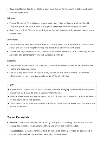 Free Atlanta Itinerary Template to Edit Online