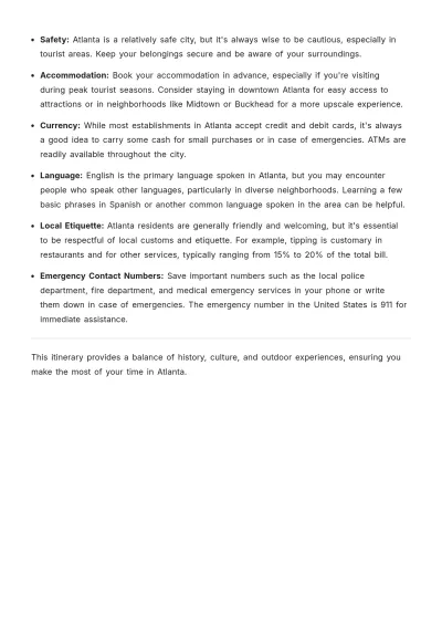 Free Atlanta Itinerary Template to Edit Online