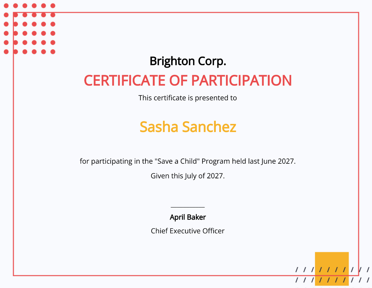 Program Participation Certificate