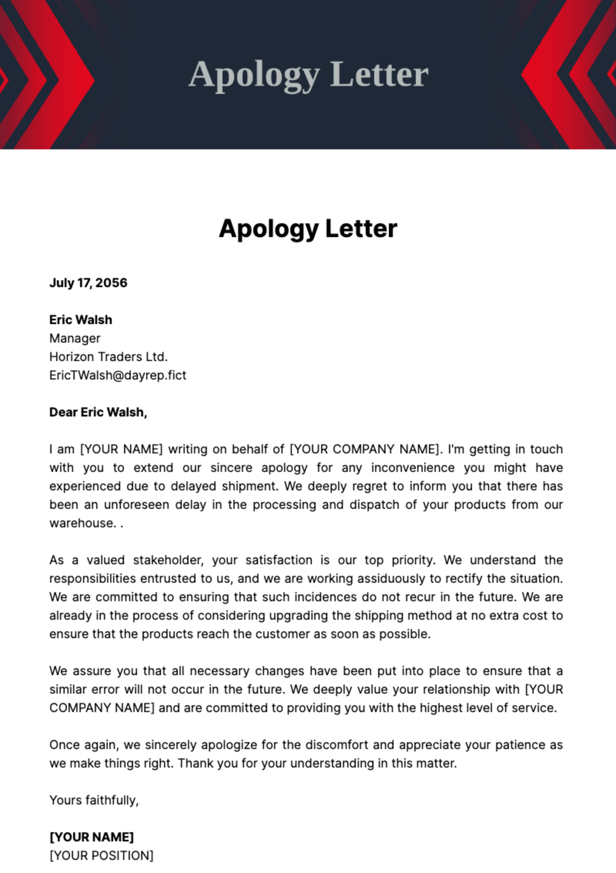 Apology Letter Template