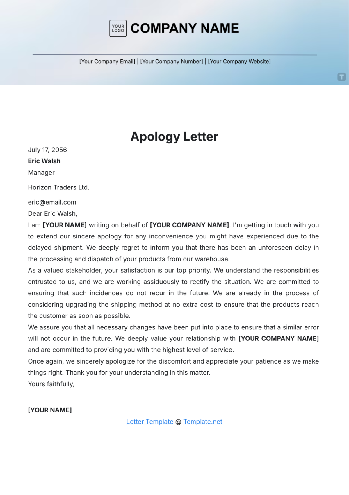 Sample Apology Letter Template - Edit Online & Download