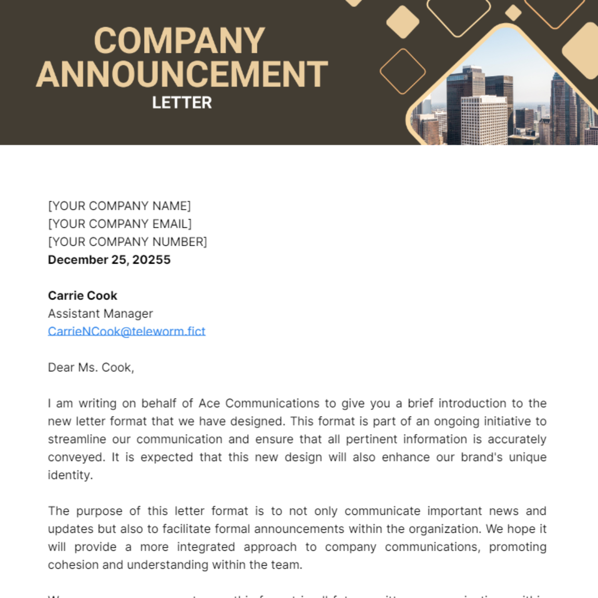 Company Announcement Letter Template