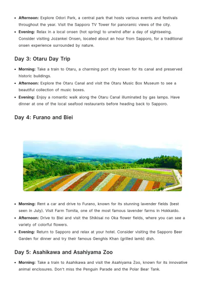 Free Hokkaido Summer Itinerary Template to Edit Online