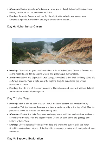 Free Hokkaido Summer Itinerary Template to Edit Online