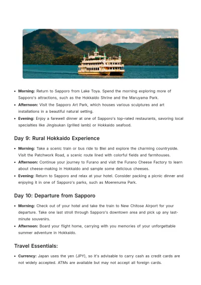 Free Hokkaido Summer Itinerary Template to Edit Online