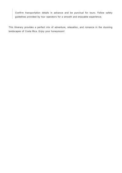 Free Costa Rica Honeymoon Itinerary Template to Edit Online