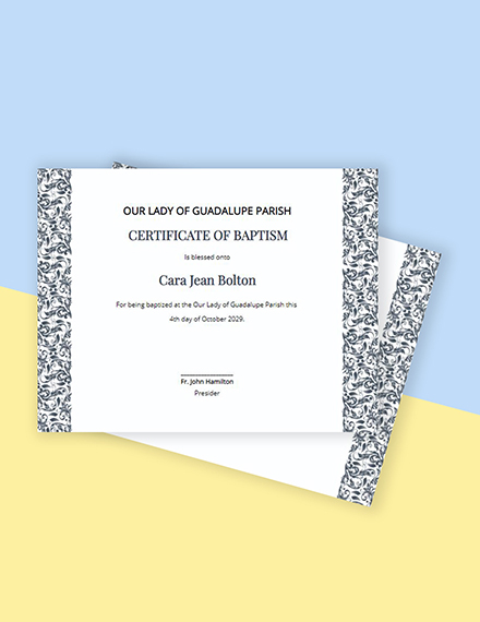 Roman Catholic Baptism Certificate Template