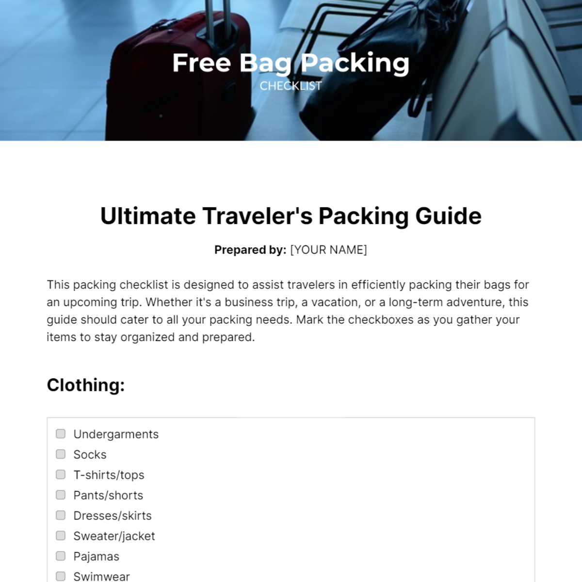 Bag Packing Checklist Template