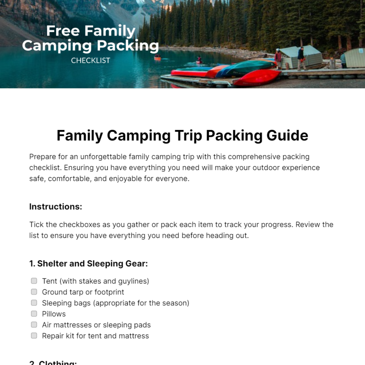 Family Camping Packing Checklist Template