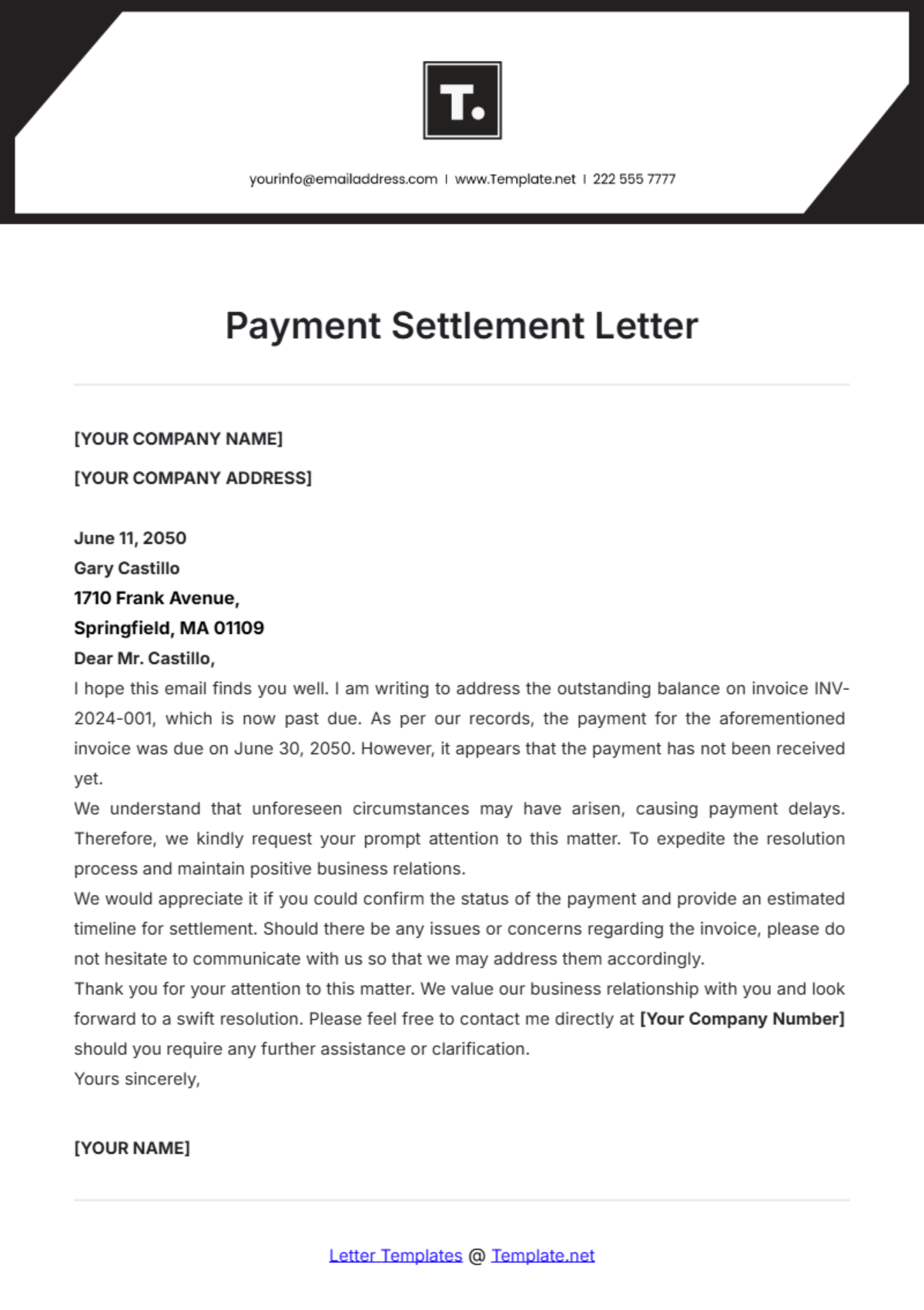 Payment Settlement Letter Template - Edit Online & Download