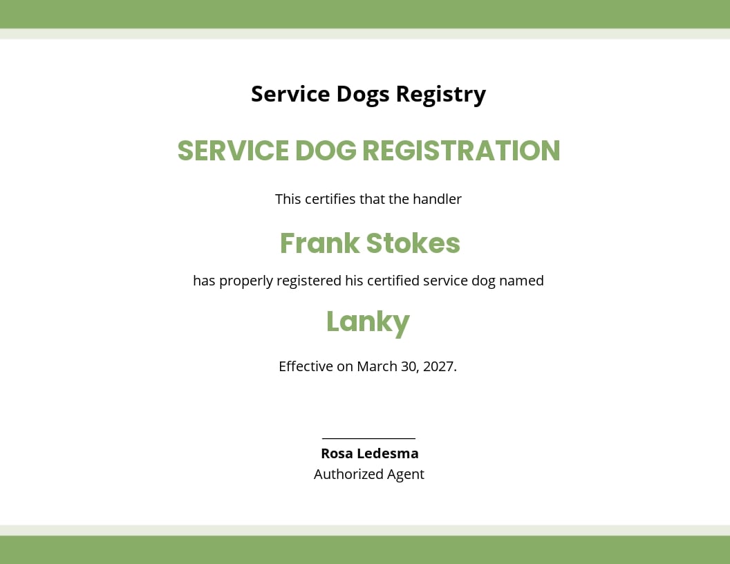 Service Dog Certificate Template