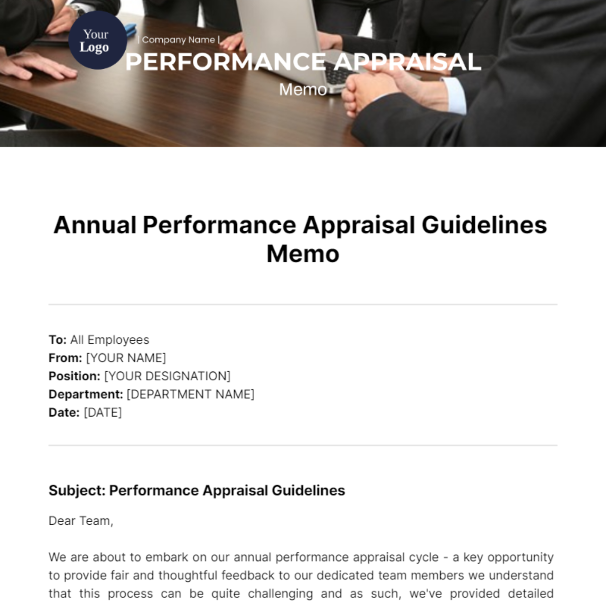 Performance Appraisal Memo Template