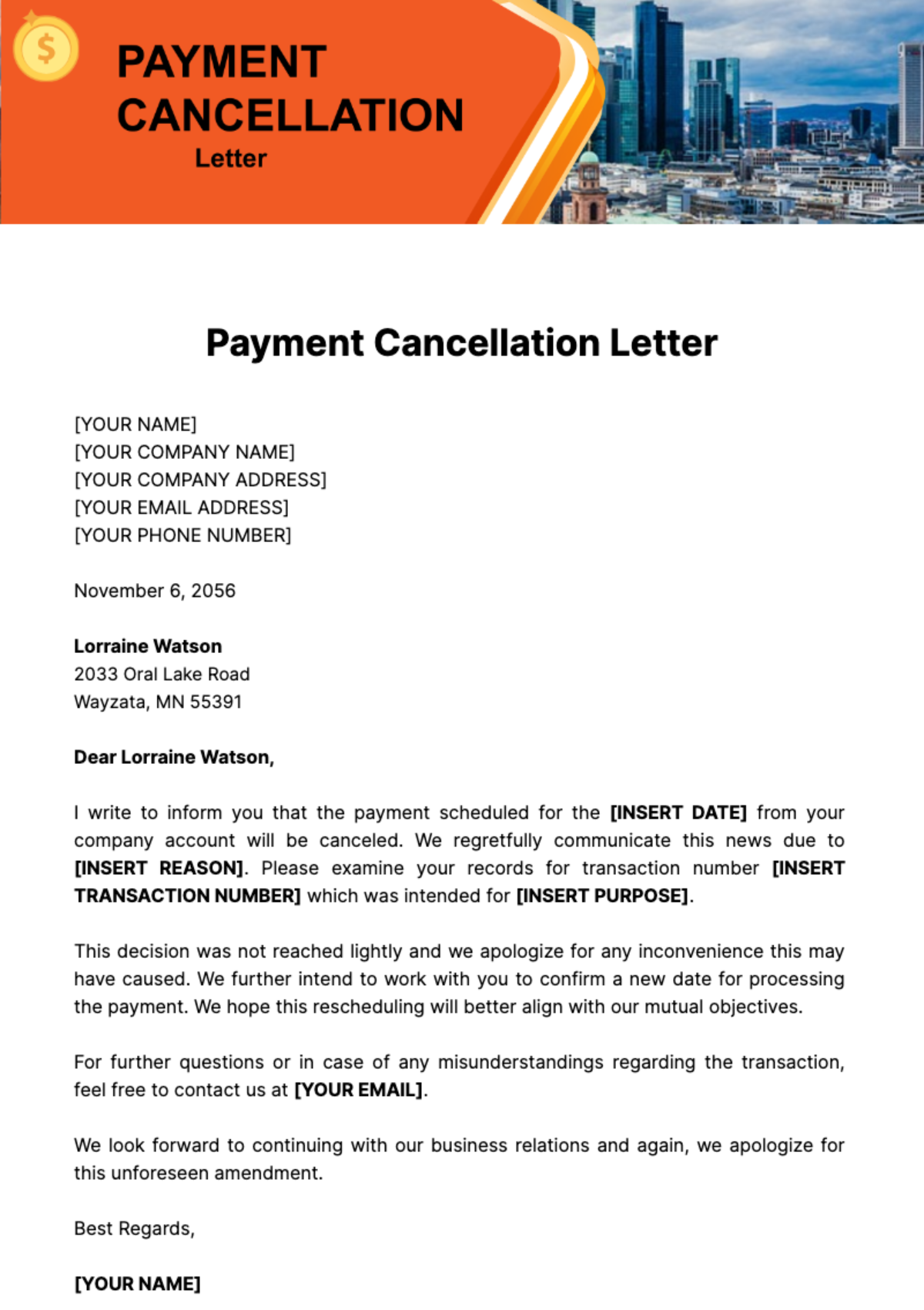 Payment Cancellation Letter Template