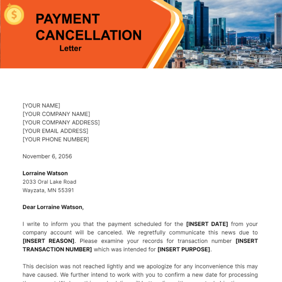 Payment Cancellation Letter Template