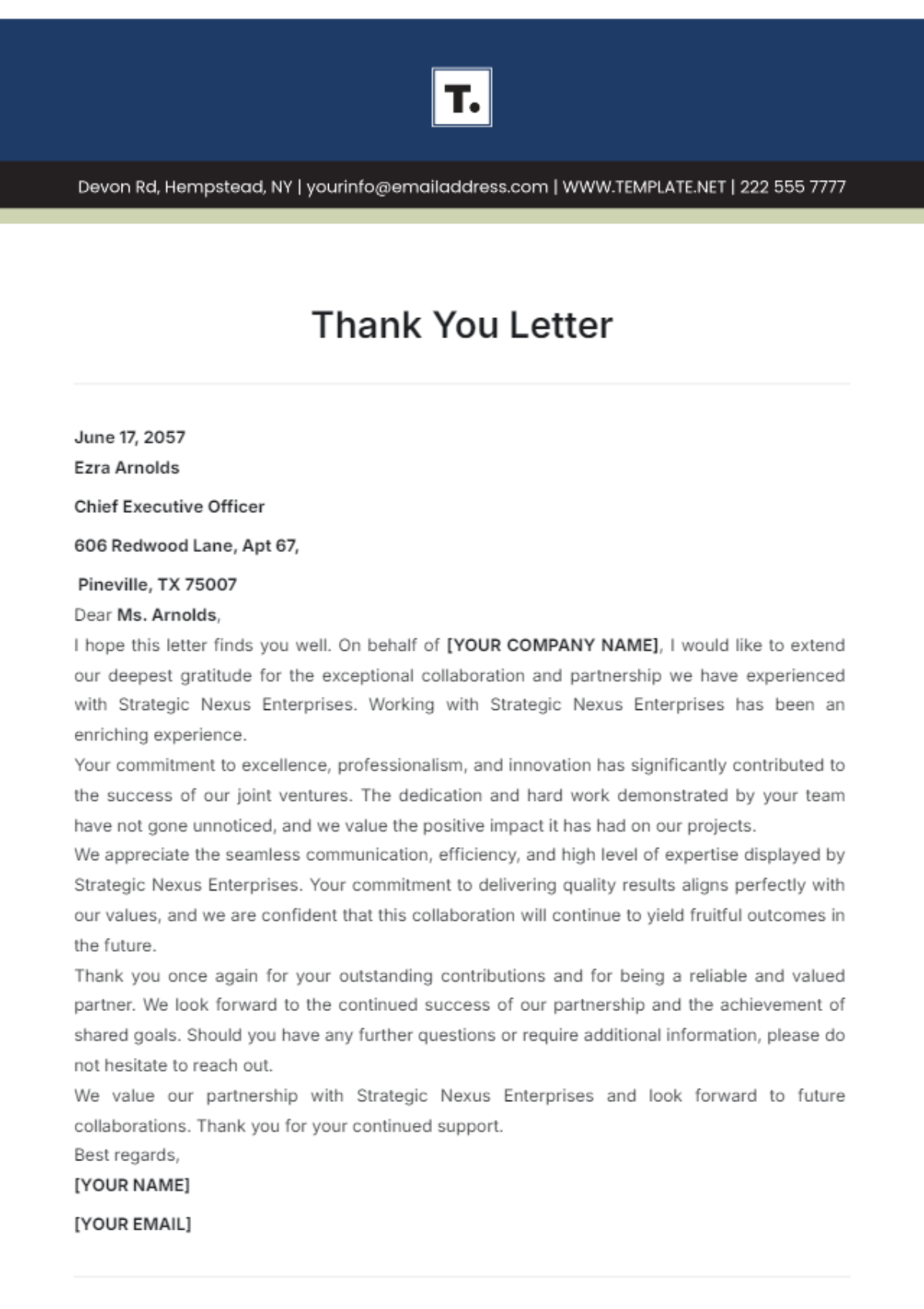 Thank You Letter Template - Edit Online & Download