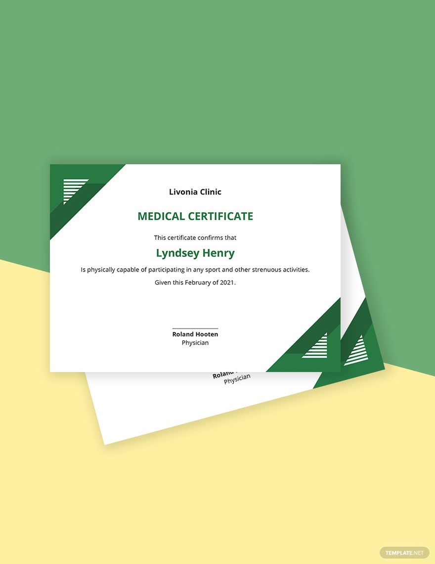Sport Medical Certificate Template in Word, Google Docs, PSD, Apple Pages, Publisher