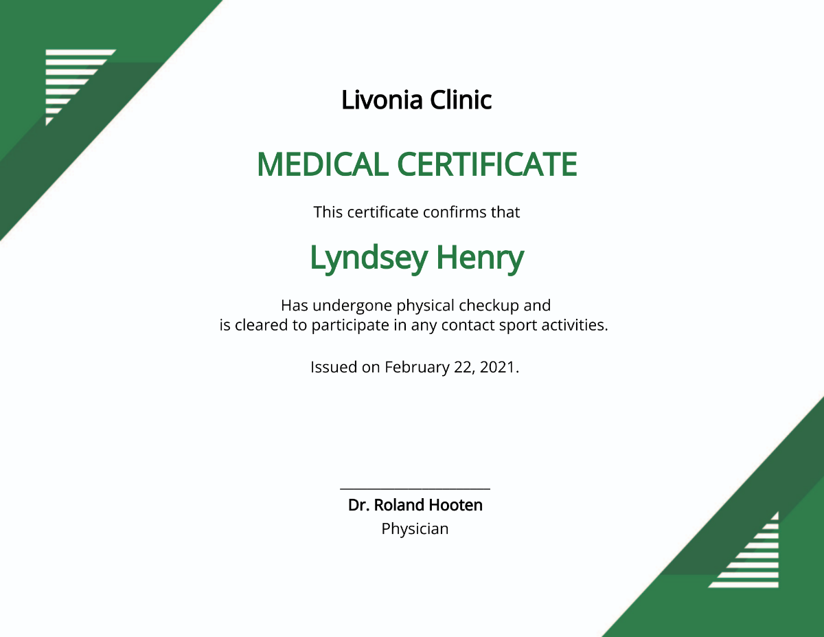 Sport Medical Certificate Template