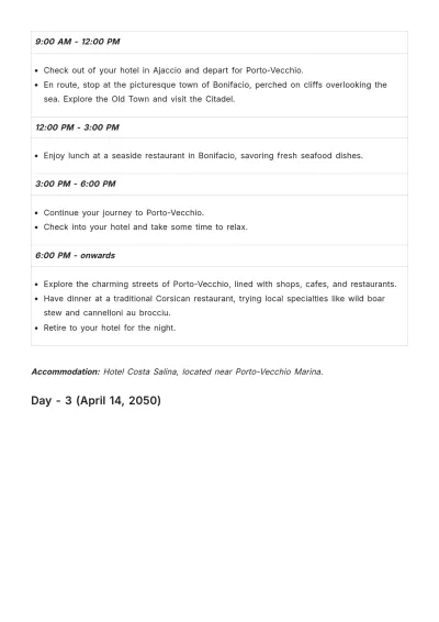Free Corsica Itinerary Template to Edit Online
