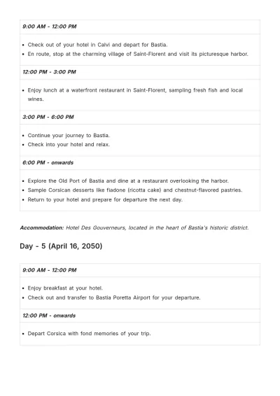 Free Corsica Itinerary Template to Edit Online