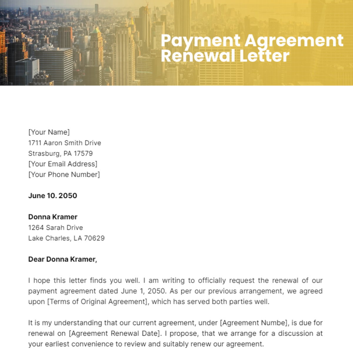 Payment Agreement Renewal Letter Template