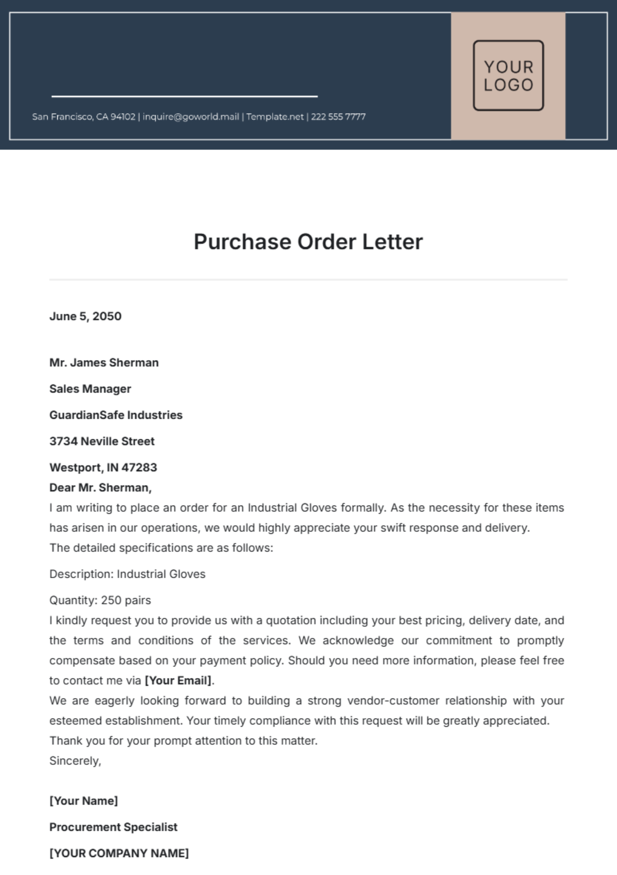 Purchase Order Letter Template - Edit Online & Download