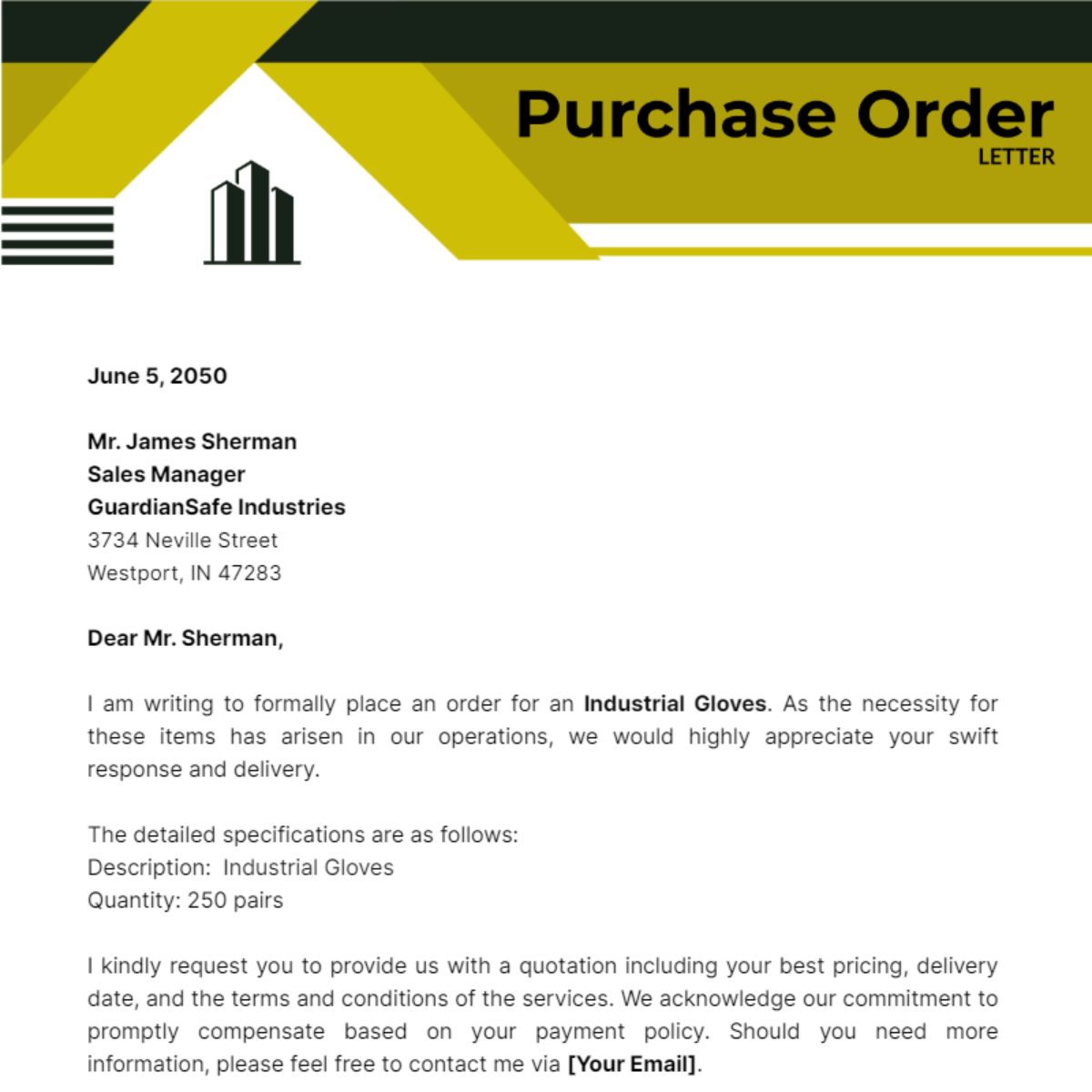 Purchase Order Letter Template