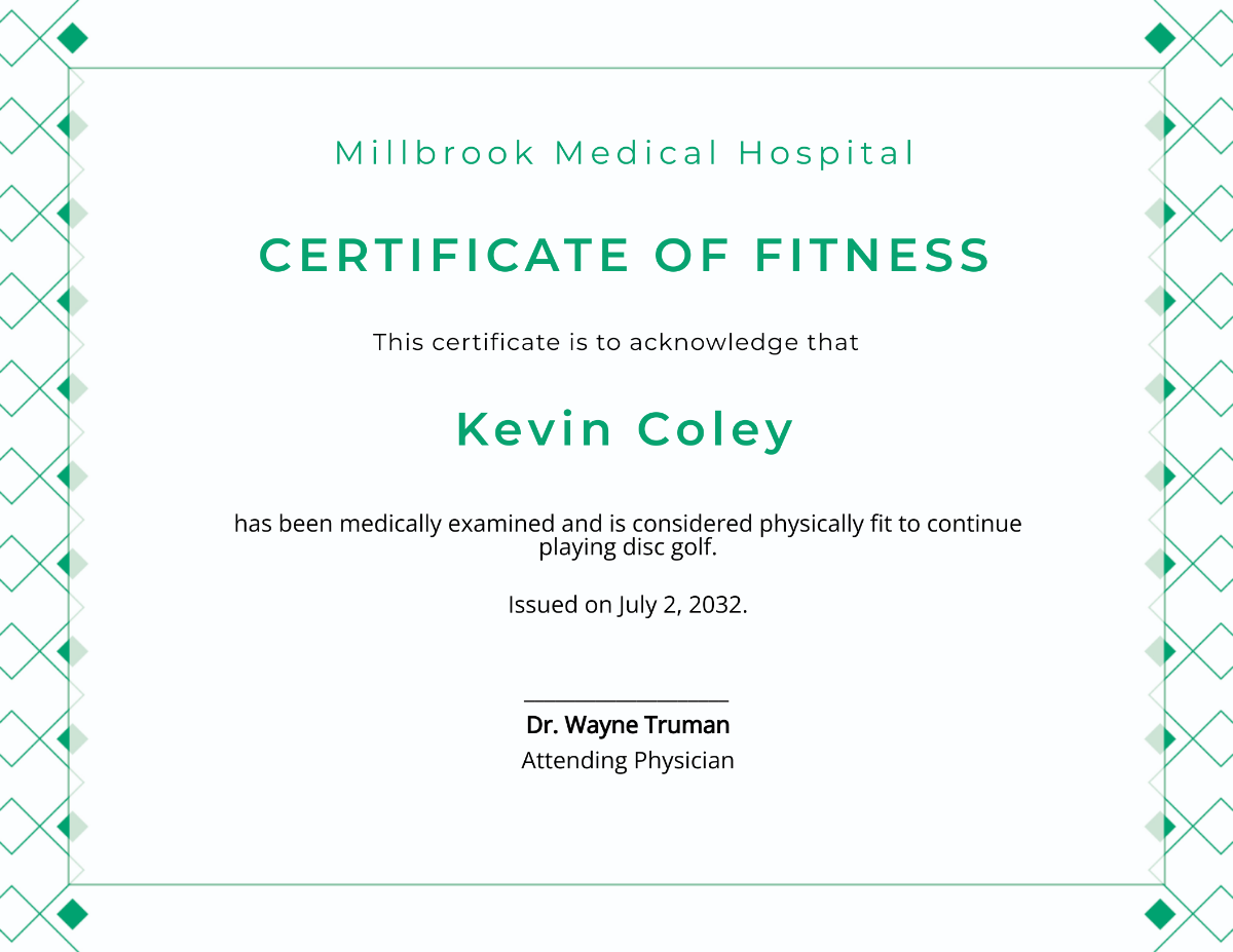 Sports Fitness Certificate Template