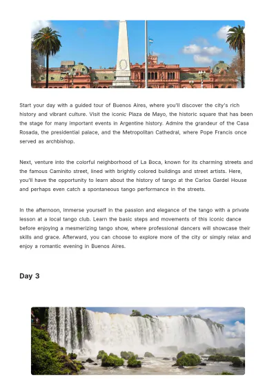 Free South America Honeymoon Itinerary Template to Edit Online