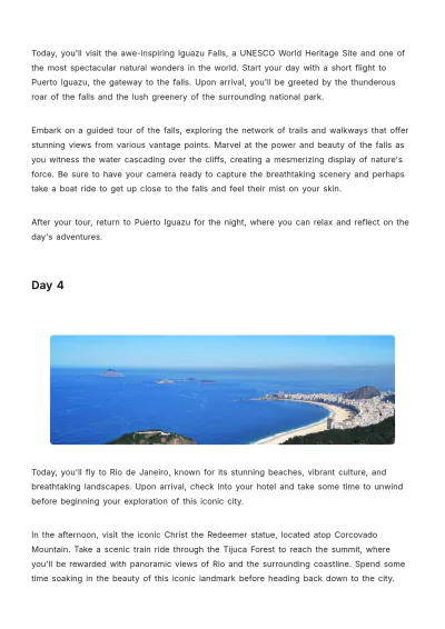 Free South America Honeymoon Itinerary Template to Edit Online