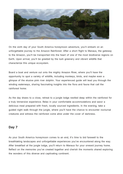 Free South America Honeymoon Itinerary Template to Edit Online