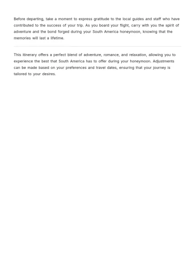 Free South America Honeymoon Itinerary Template to Edit Online