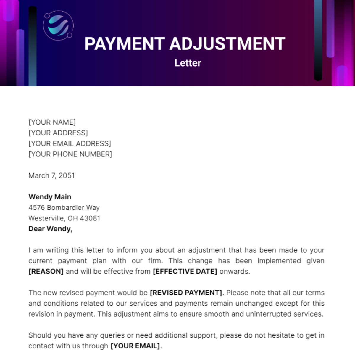 Payment Adjustment Letter Template