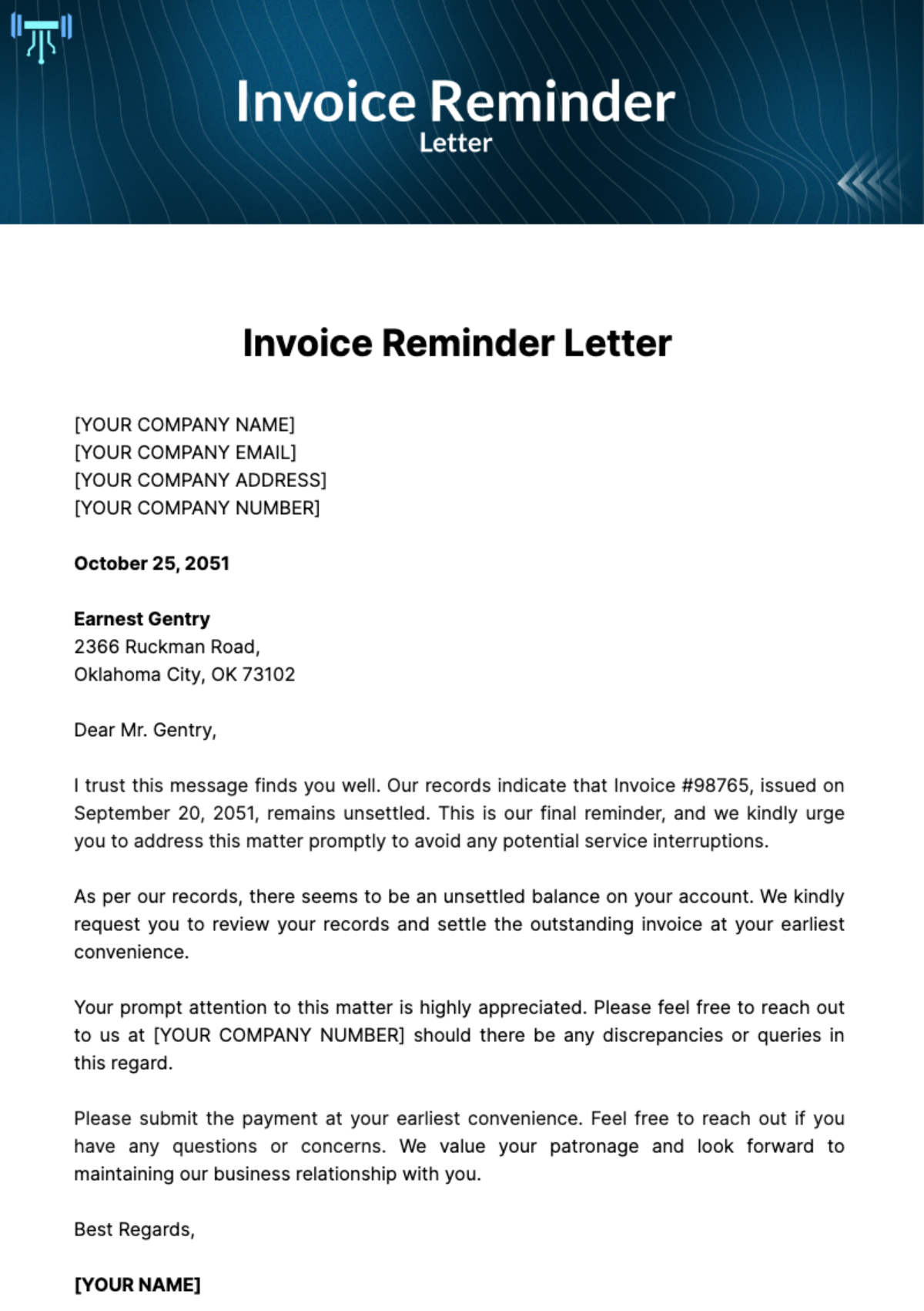 Invoice Reminder Letter Template