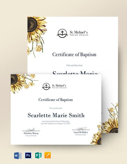 sunflower baptism certificate template