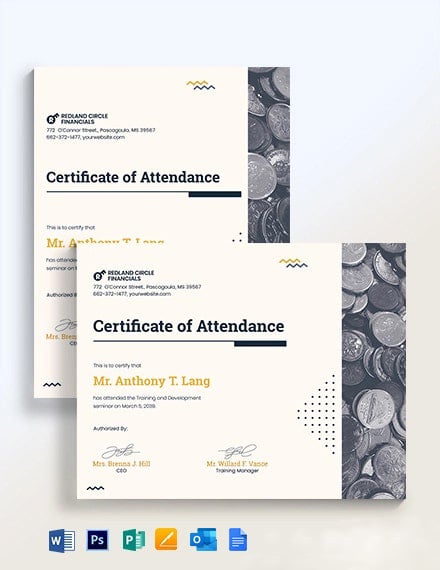 Training Attendance Certificate Template - Google Docs, Word, Outlook, Apple Pages, PSD, Publisher