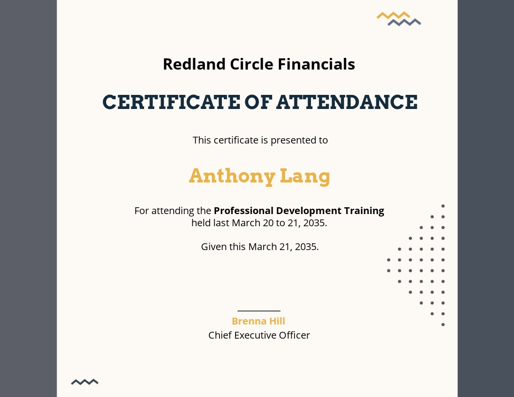 Training Attendance Certificate Template - Google Docs, Word, Outlook, Apple Pages, PSD, Publisher