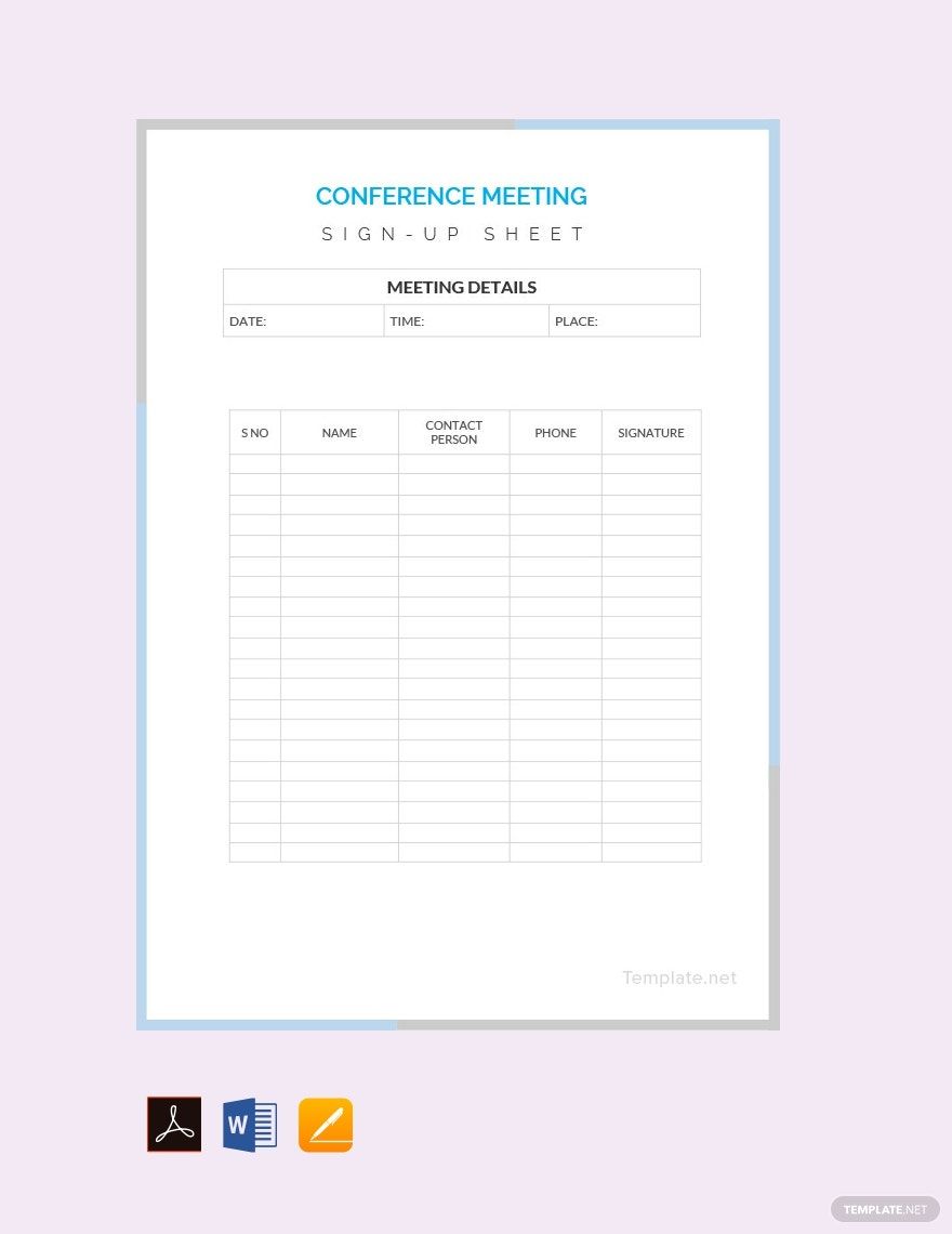 Conference Sign Up Sheet Template