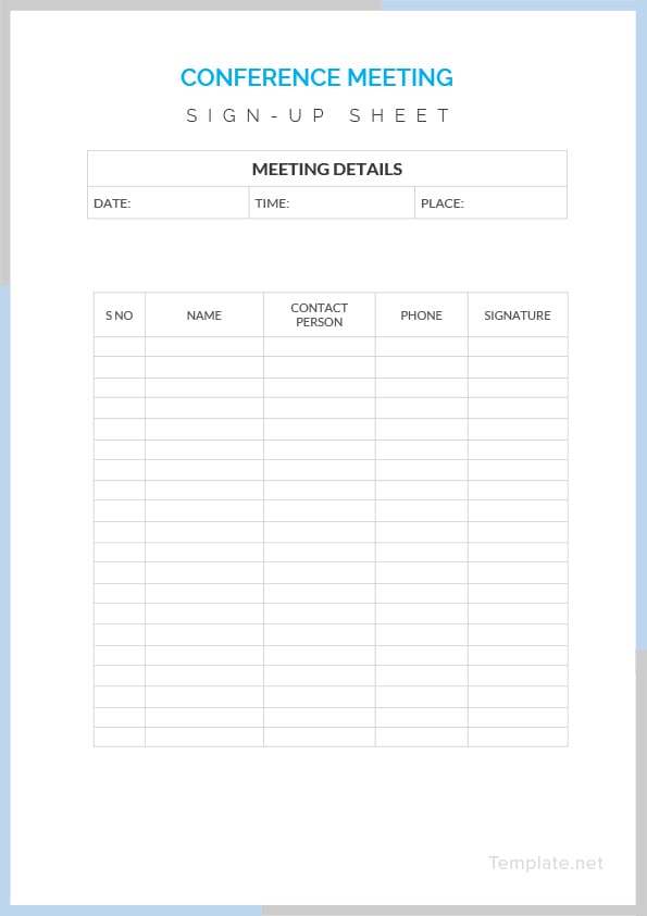 Conference Sign In Sheet Template