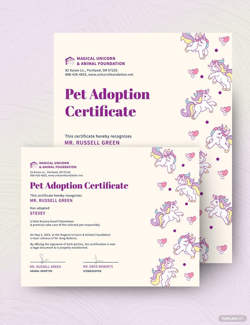 Unicorn Adoption Certificate Template