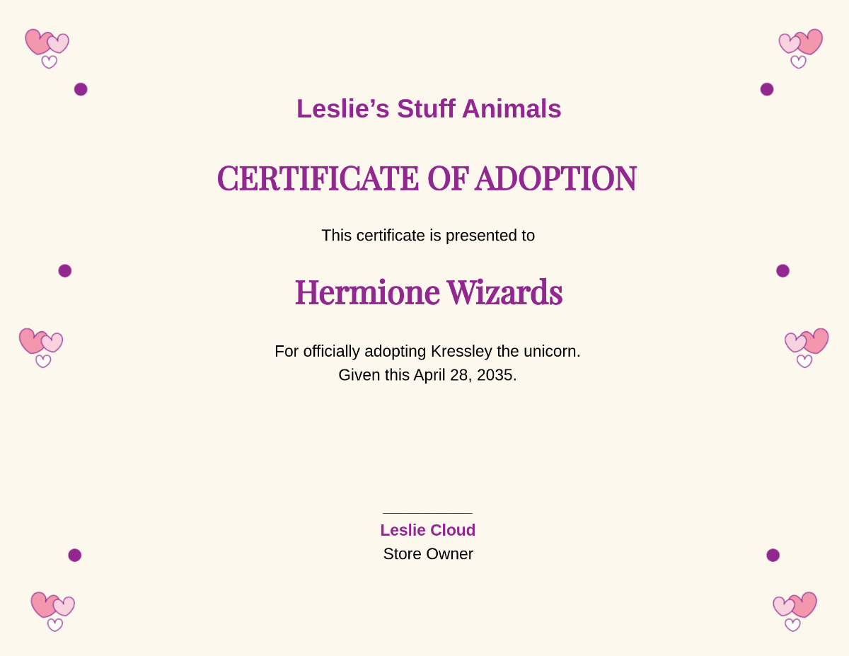 Unicorn Adoption Certificate Template